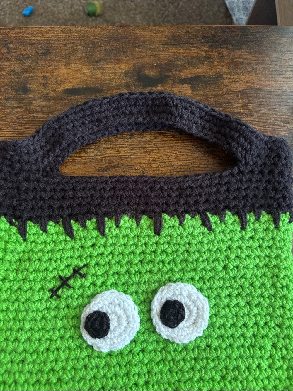 Crochet Kids Frankenstein Trick or Treat Bag - Picture 3 of 4
